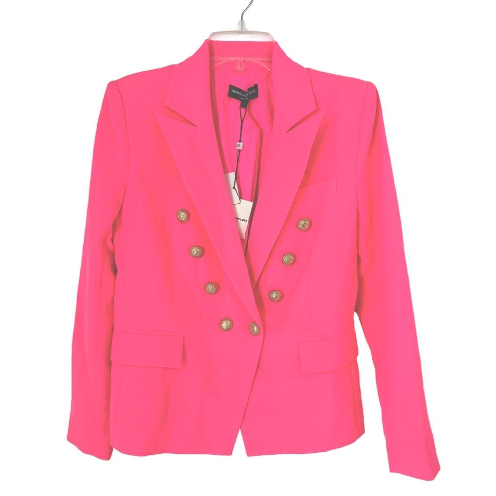 Women's Double-Breasted Pink Blazer Jacket - Picture 2 of 7